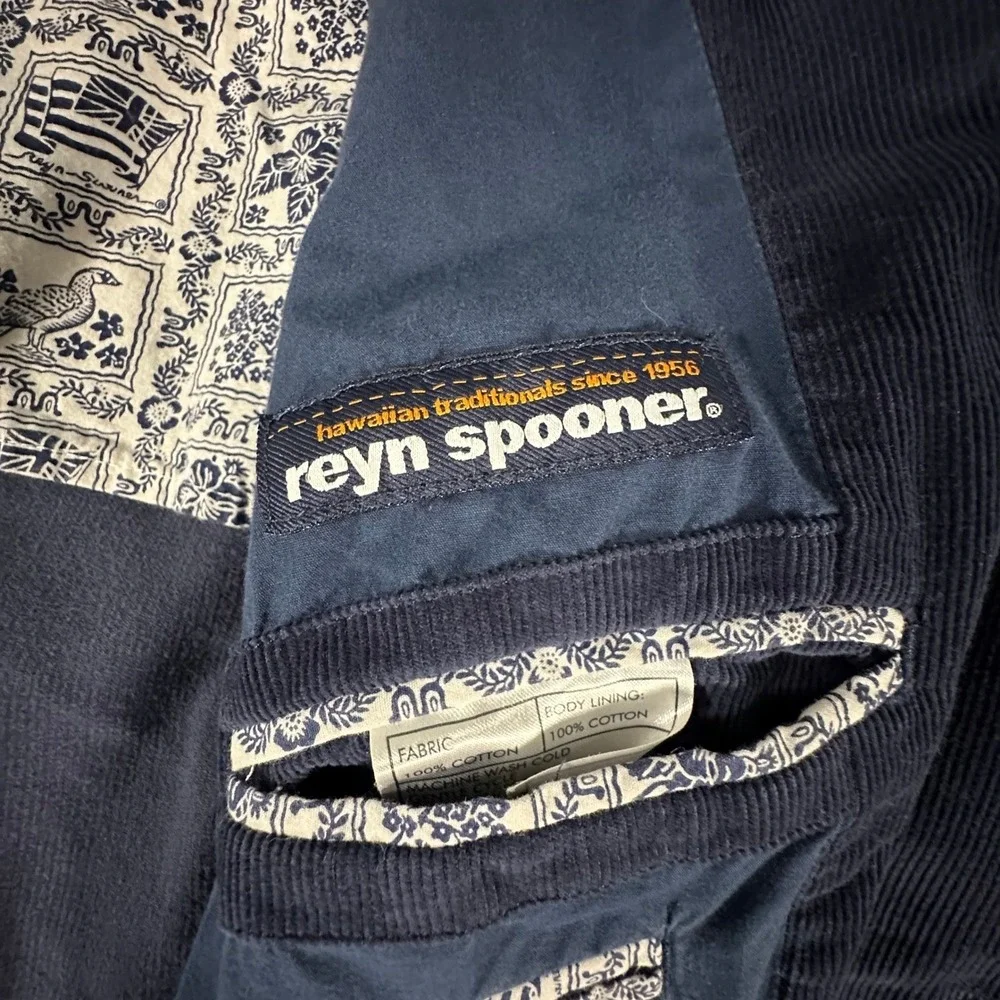 Reyn Spooner Corduroy Blazer Mens Size Large Navy Blue Cotton Floral Lining